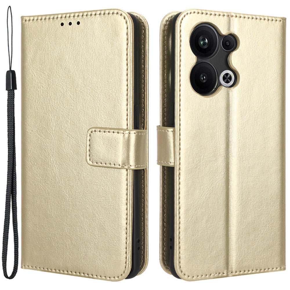 For Oppo Reno9 Pro 5G Crazy Horse Texture Magnetic Cell Phone Case Flip Wallet Stand Bump Proof PU Leather Phone Cover with Strap