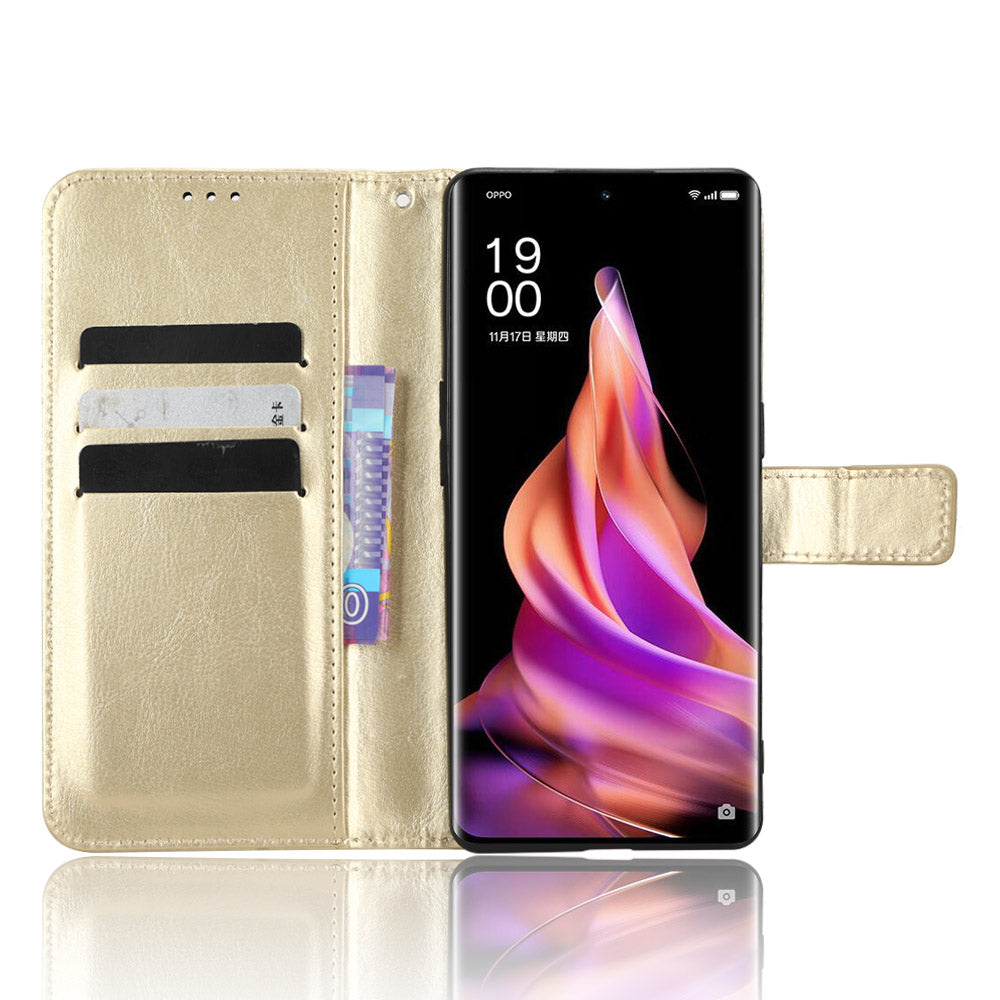 For Oppo Reno9 Pro 5G Crazy Horse Texture Magnetic Cell Phone Case Flip Wallet Stand Bump Proof PU Leather Phone Cover with Strap
