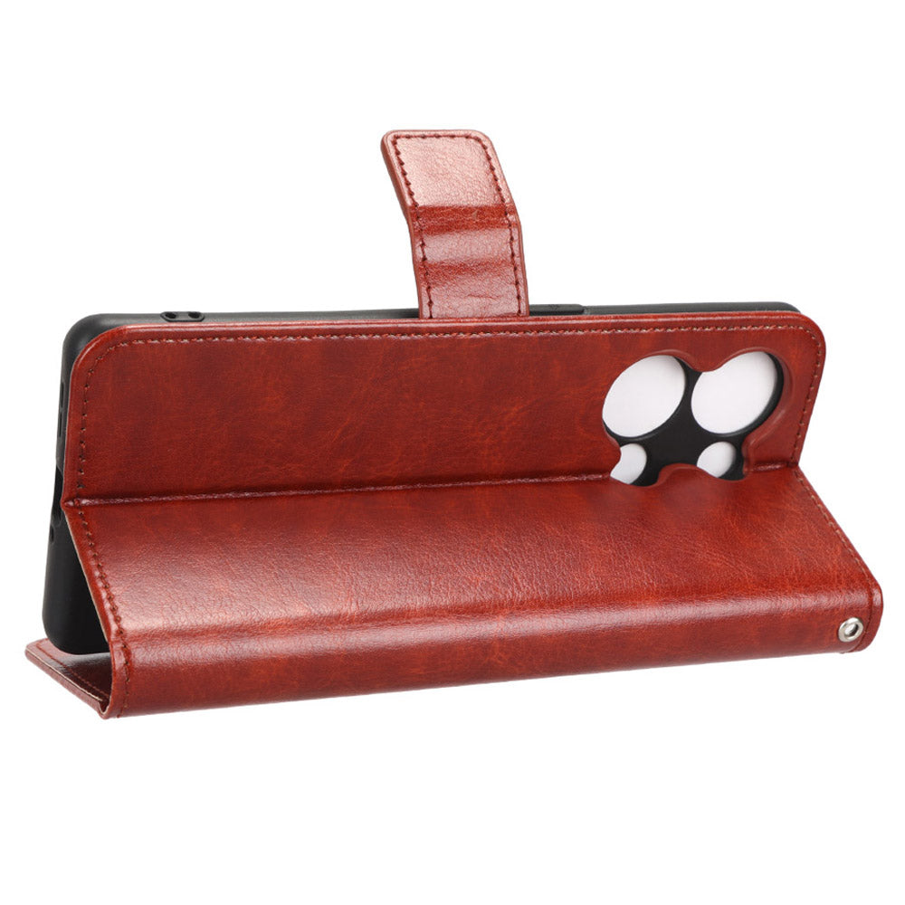 For Oppo Reno9 Pro 5G Crazy Horse Texture Magnetic Cell Phone Case Flip Wallet Stand Bump Proof PU Leather Phone Cover with Strap