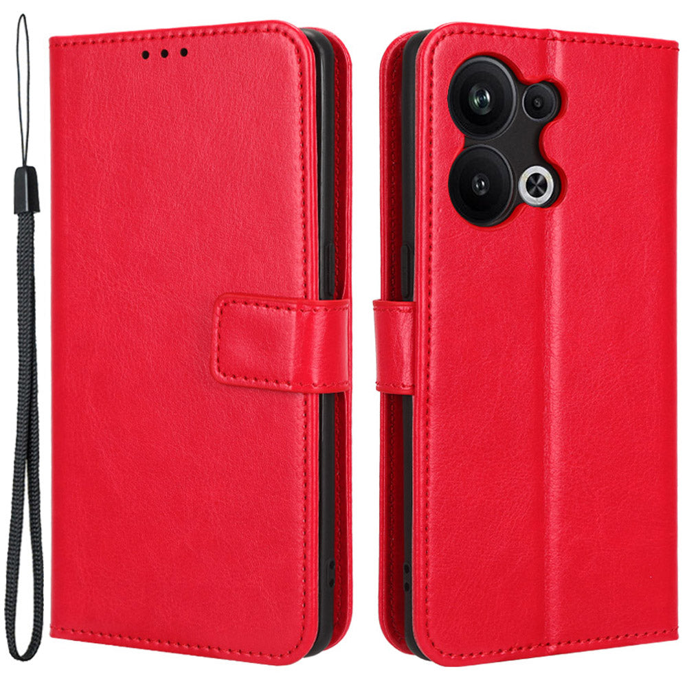 For Oppo Reno9 Pro 5G Crazy Horse Texture Magnetic Cell Phone Case Flip Wallet Stand Bump Proof PU Leather Phone Cover with Strap