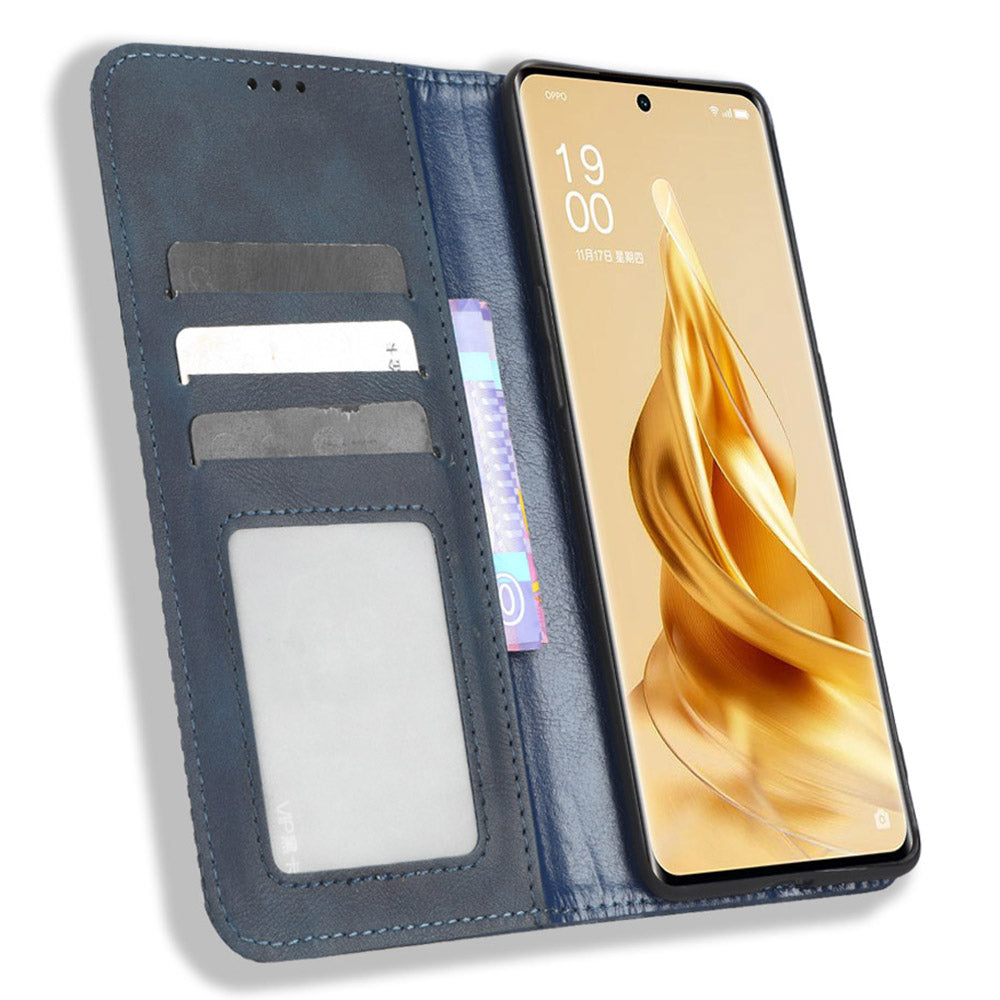 For Oppo Reno9 5G Reno9 Pro 5G Well-protected Magnetic Auto Closing Phone Case Stand Retro Texture Imprinted Pattern PU Leather Flip Wallet Phone Cover
