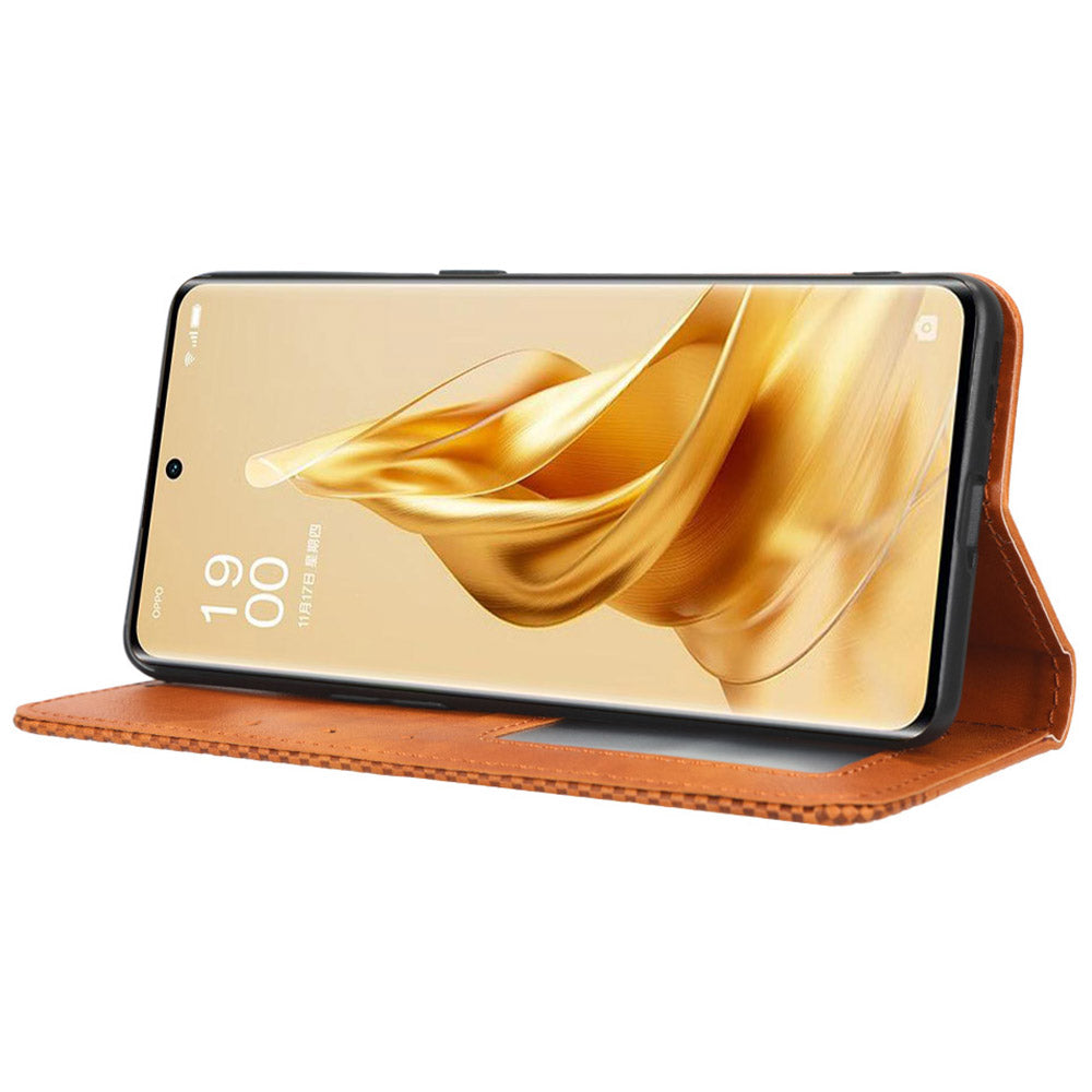 For Oppo Reno9 5G Reno9 Pro 5G Well-protected Magnetic Auto Closing Phone Case Stand Retro Texture Imprinted Pattern PU Leather Flip Wallet Phone Cover
