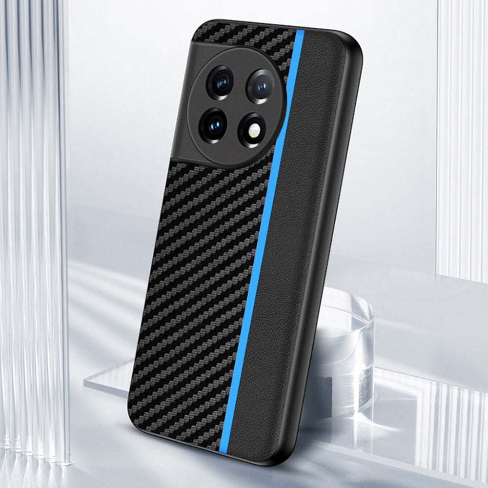 For OnePlus 11 5G PU Leather Coated TPU Case Ultra Slim Carbon Fiber Texture Anti-scratch Phone Cover