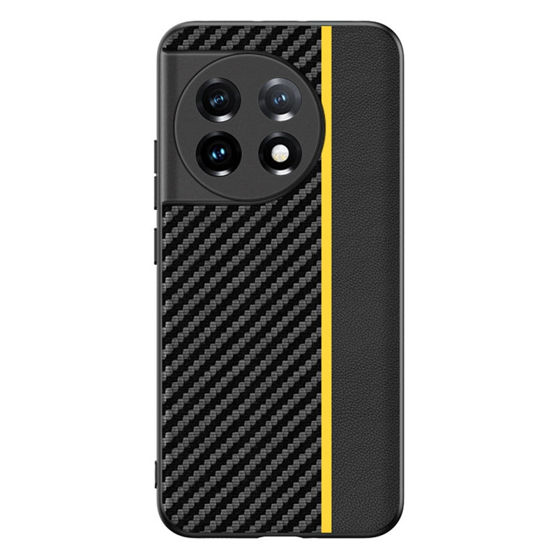 For OnePlus 11 5G PU Leather Coated TPU Case Ultra Slim Carbon Fiber Texture Anti-scratch Phone Cover
