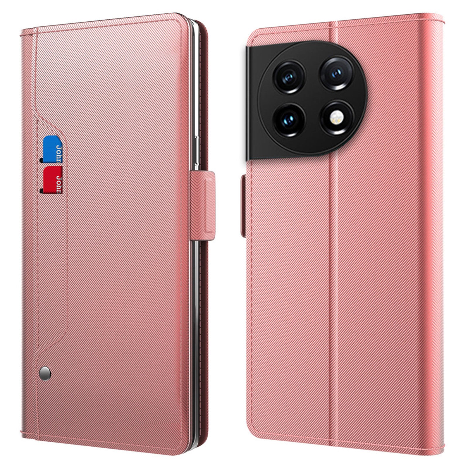 Anti-fall Phone Case for OnePlus 11 5G PU Leather TPU Foldable Stand Card Holder Magnetic Phone Cover with Makeup Mirror