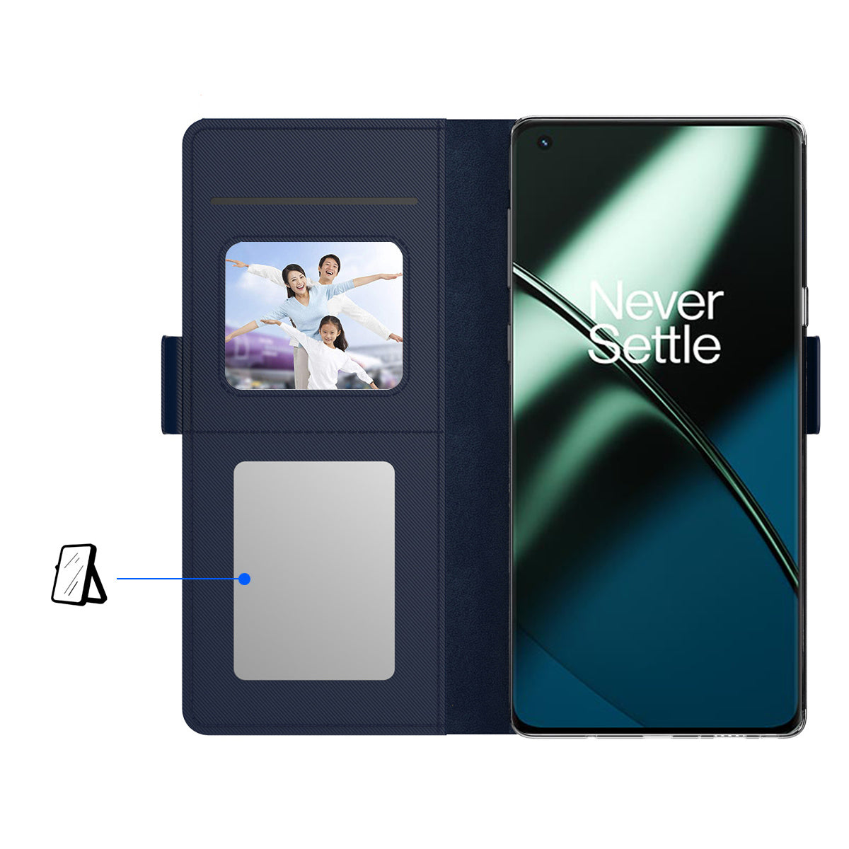 Anti-fall Phone Case for OnePlus 11 5G PU Leather TPU Foldable Stand Card Holder Magnetic Phone Cover with Makeup Mirror