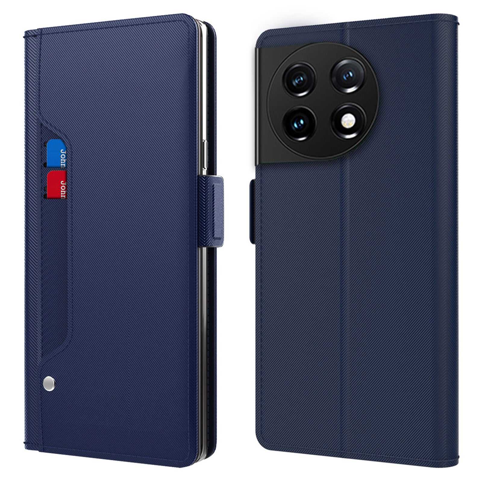 Anti-fall Phone Case for OnePlus 11 5G PU Leather TPU Foldable Stand Card Holder Magnetic Phone Cover with Makeup Mirror