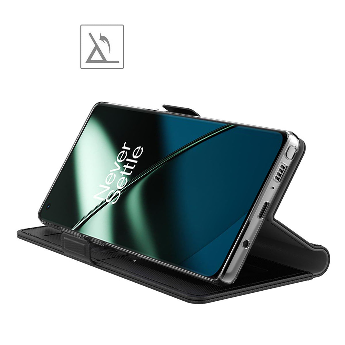 Anti-fall Phone Case for OnePlus 11 5G PU Leather TPU Foldable Stand Card Holder Magnetic Phone Cover with Makeup Mirror