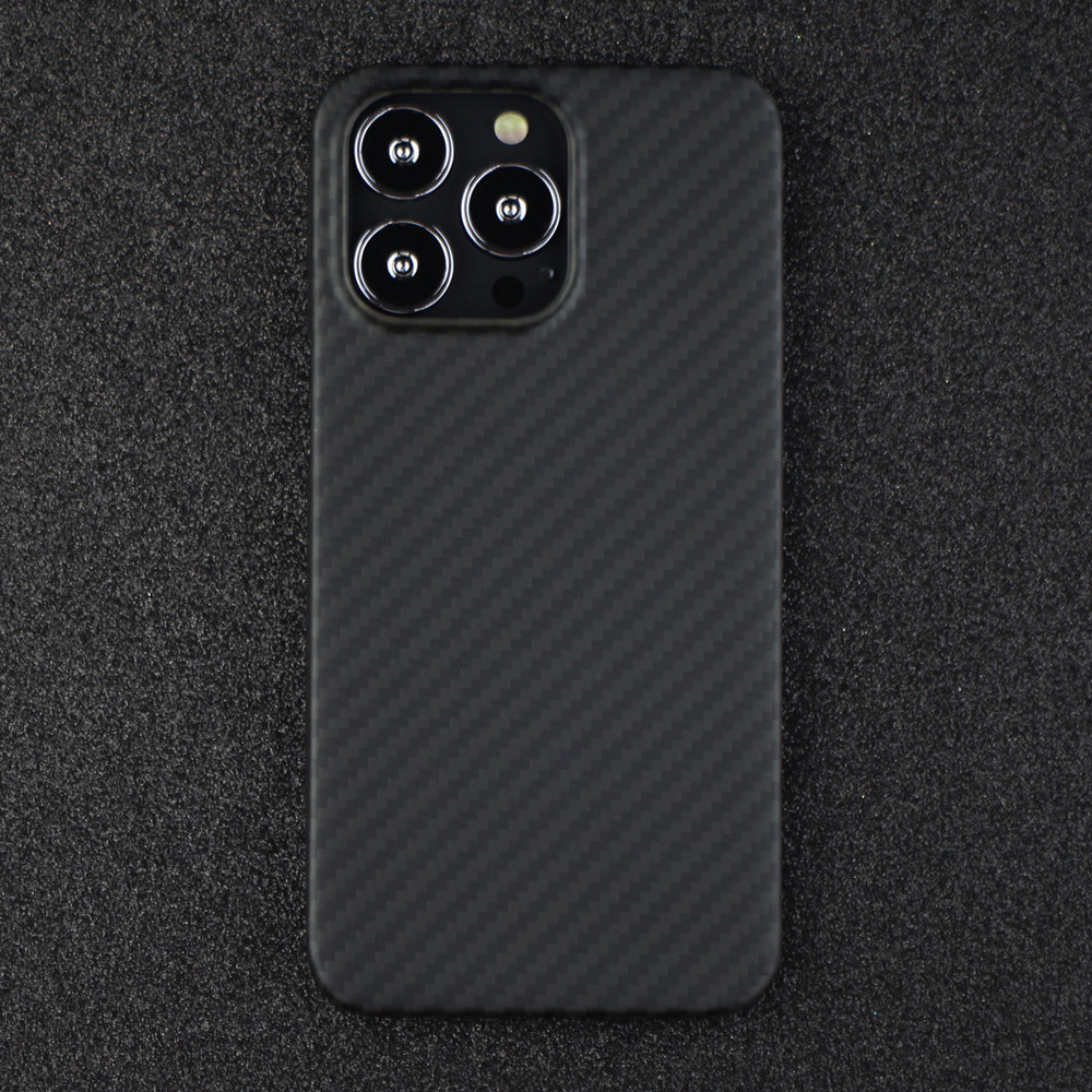For iPhone 13 Pro Max 6.7 inch Carbon Fiber Texture Aramid Fiber Back Case Collision Resistant Protective Cover - Matte Black