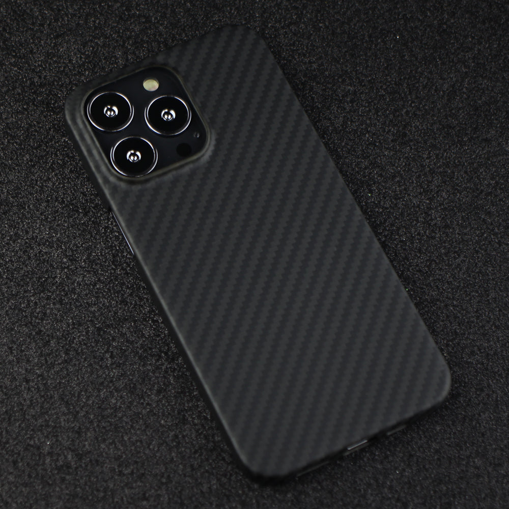 For iPhone 13 Pro Max 6.7 inch Carbon Fiber Texture Aramid Fiber Back Case Collision Resistant Protective Cover - Matte Black