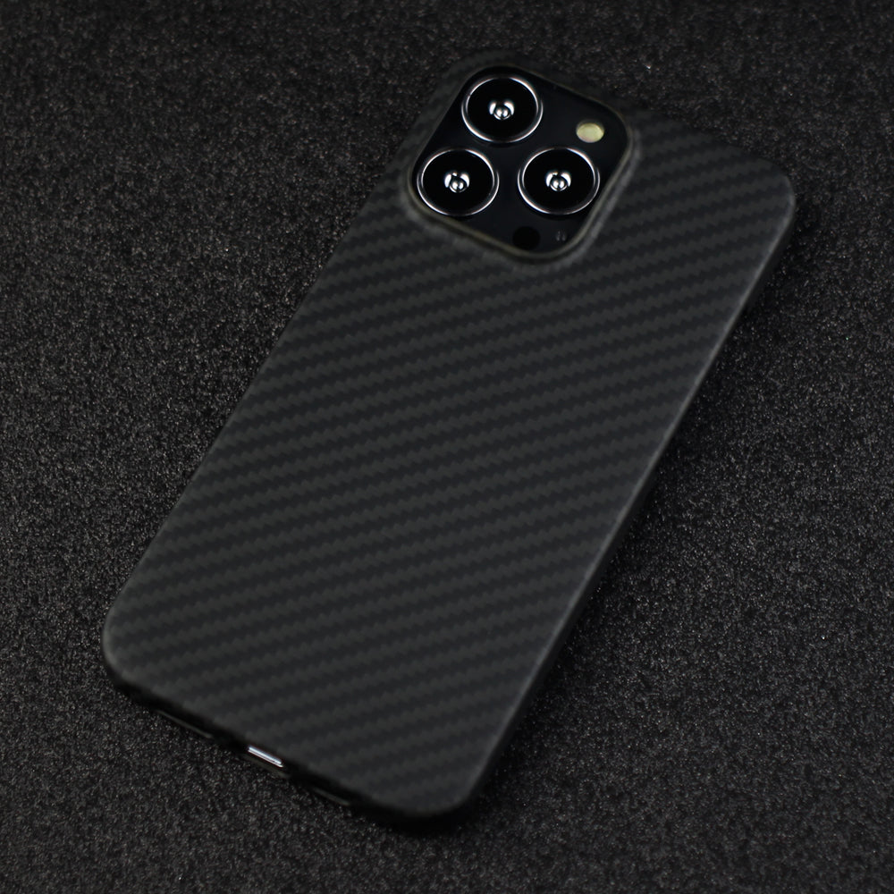 For iPhone 13 Pro Max 6.7 inch Carbon Fiber Texture Aramid Fiber Back Case Collision Resistant Protective Cover - Matte Black