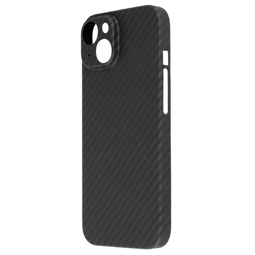For iPhone 14 Precise Cutout Carbon Fiber Texture Aramid Fiber Back Case Anti-fingerprint Protective Cover - Matte Black