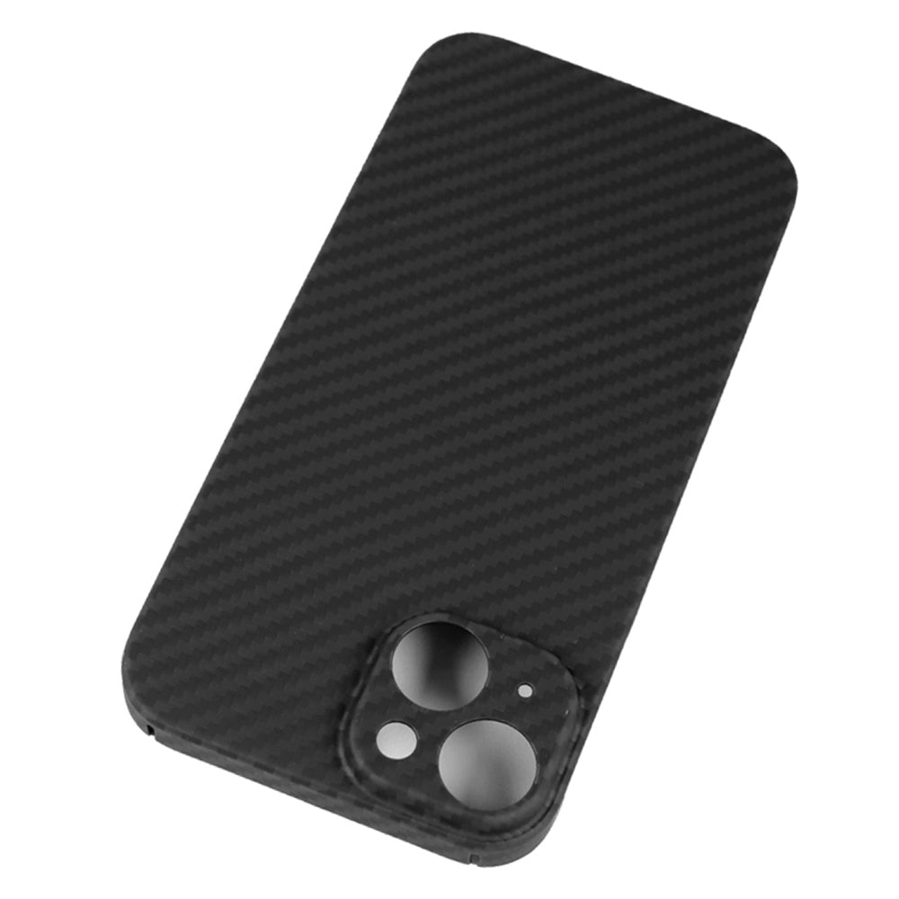 For iPhone 14 Precise Cutout Carbon Fiber Texture Aramid Fiber Back Case Anti-fingerprint Protective Cover - Matte Black