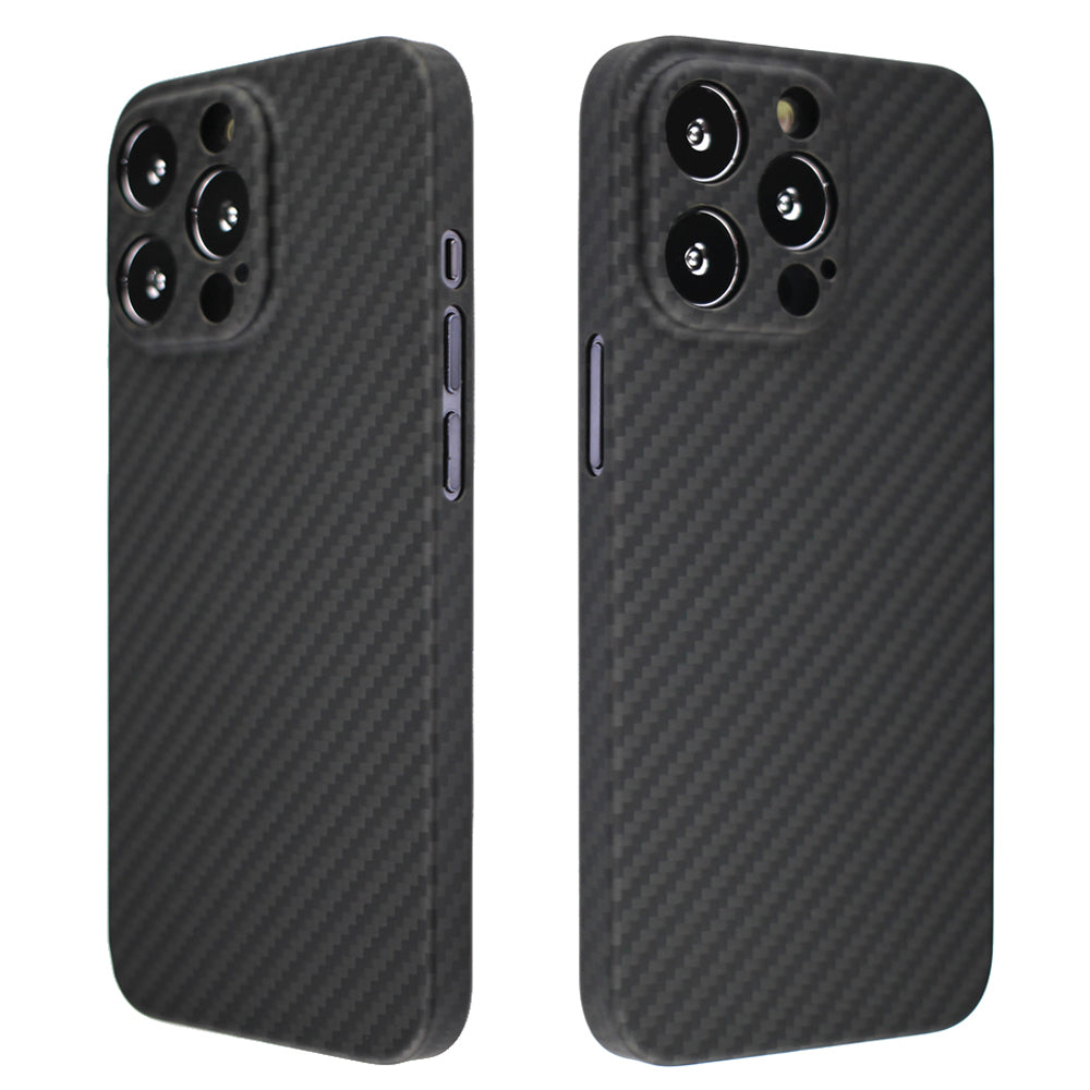 For iPhone 14 Pro Mobile Phone Protective Cover Fall Resistant Precise Cutout Carbon Fiber Texture Aramid Fiber Back Case - Matte Black