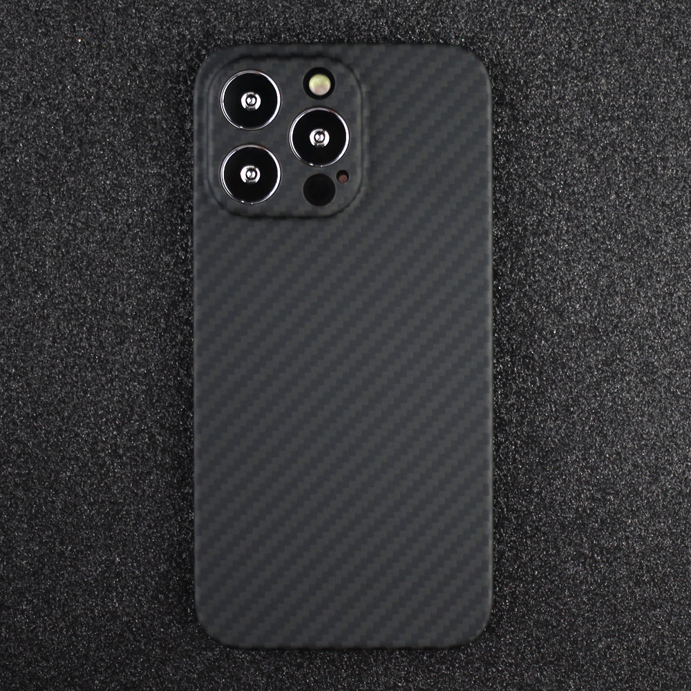 For iPhone 14 Pro Mobile Phone Protective Cover Fall Resistant Precise Cutout Carbon Fiber Texture Aramid Fiber Back Case - Matte Black