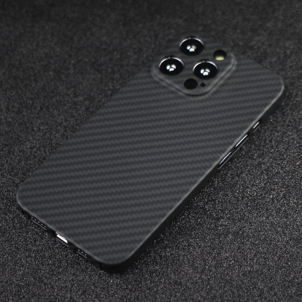 For iPhone 14 Pro Mobile Phone Protective Cover Fall Resistant Precise Cutout Carbon Fiber Texture Aramid Fiber Back Case - Matte Black