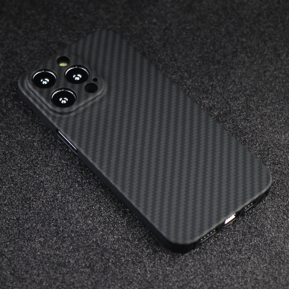 For iPhone 14 Pro Mobile Phone Protective Cover Fall Resistant Precise Cutout Carbon Fiber Texture Aramid Fiber Back Case - Matte Black