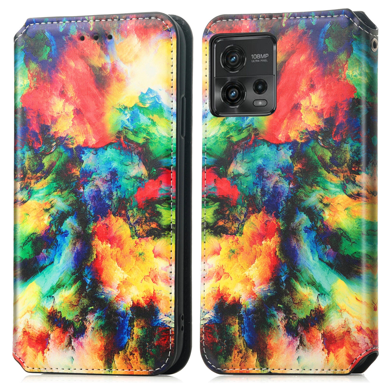 CASENEO 001 Series for Motorola Moto G72 4G Pattern Printing PU Leather Case RFID Blocking Magnetic Auto Closing Phone Cover with Stand Wallet