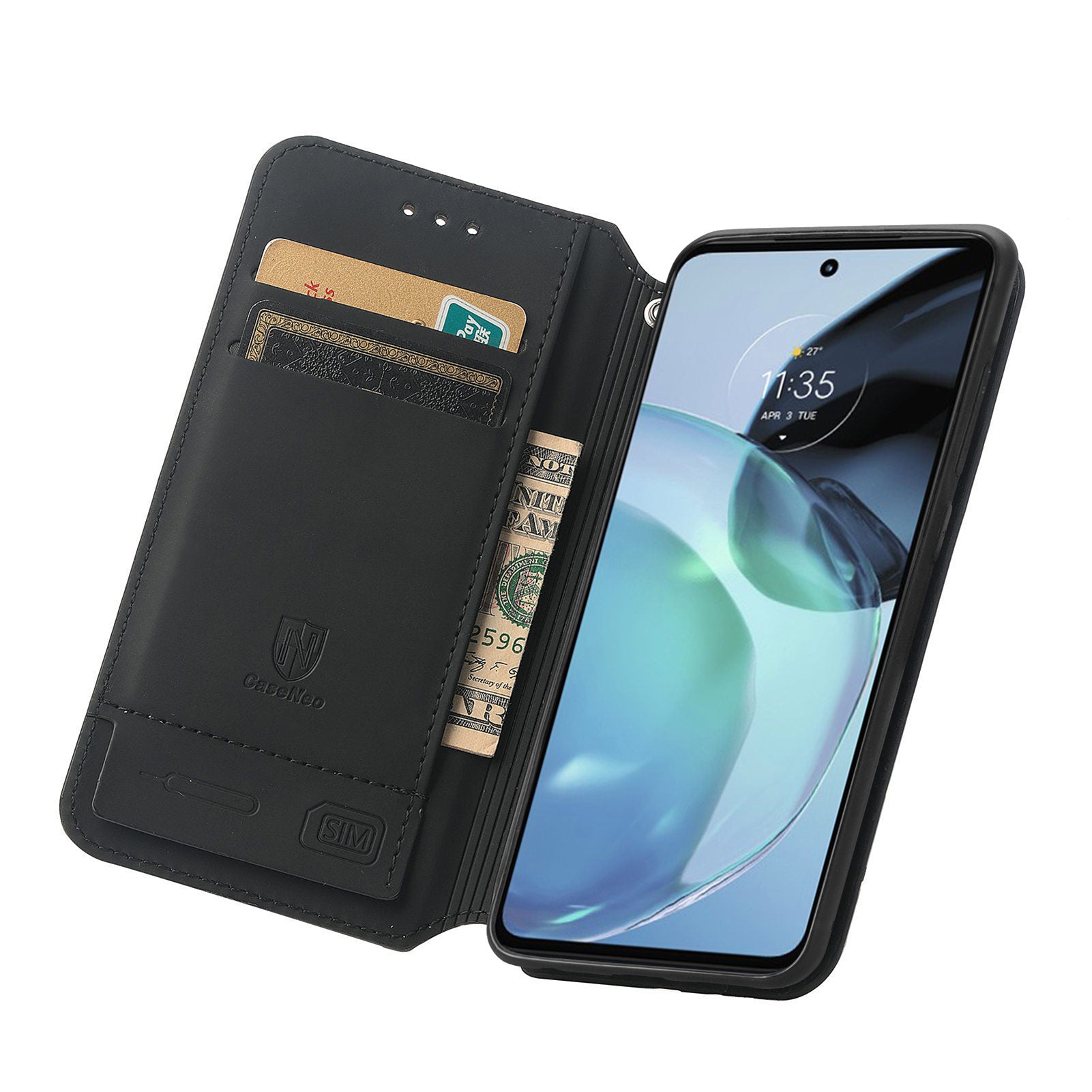 CASENEO 001 Series for Motorola Moto G72 4G Pattern Printing PU Leather Case RFID Blocking Magnetic Auto Closing Phone Cover with Stand Wallet