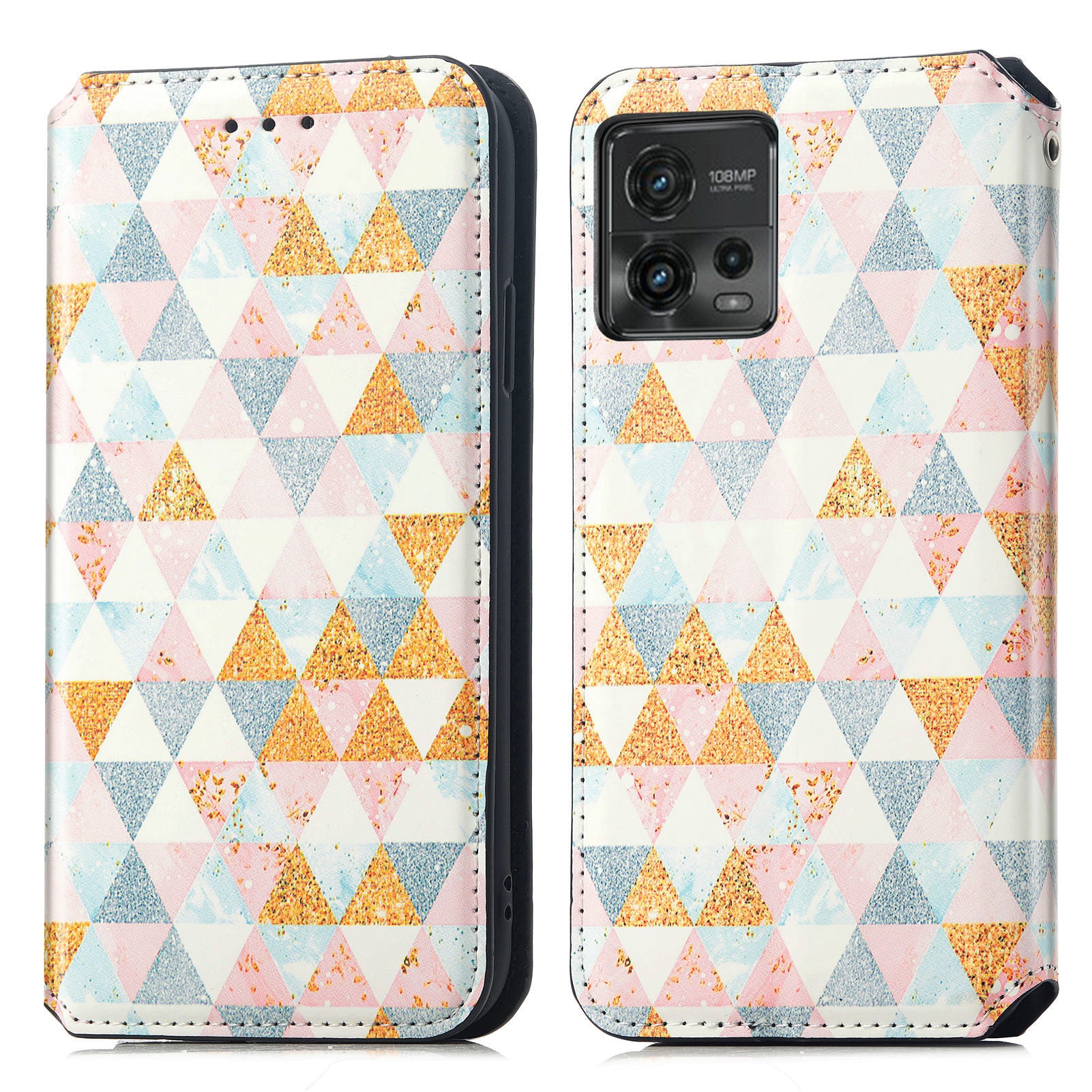 CASENEO 001 Series for Motorola Moto G72 4G Pattern Printing PU Leather Case RFID Blocking Magnetic Auto Closing Phone Cover with Stand Wallet