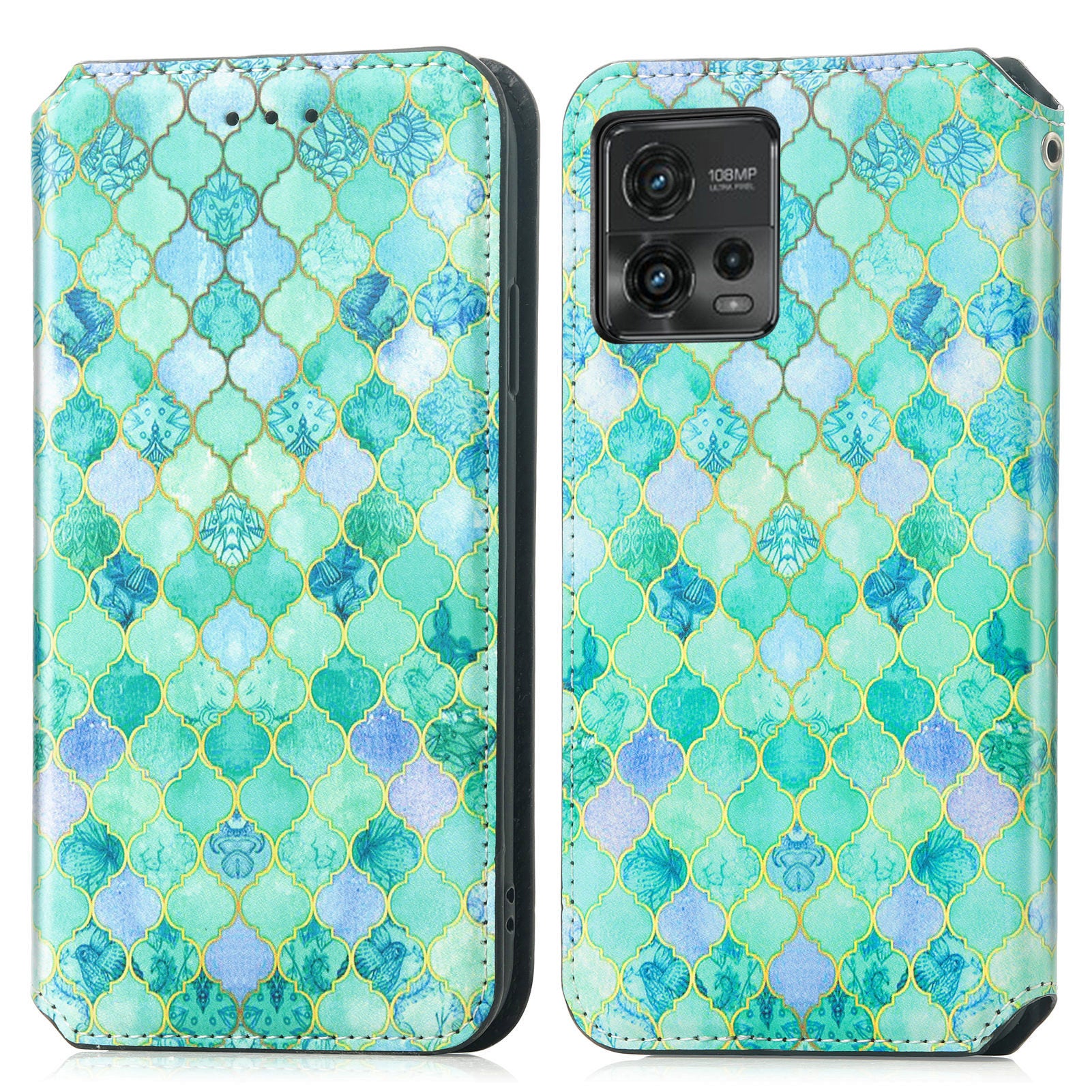 CASENEO 001 Series for Motorola Moto G72 4G Pattern Printing PU Leather Case RFID Blocking Magnetic Auto Closing Phone Cover with Stand Wallet