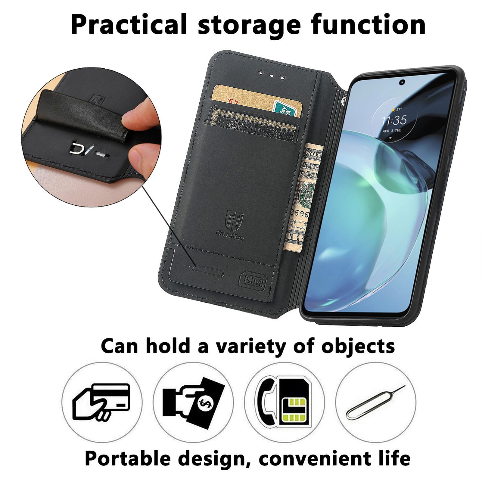CASENEO 001 Series for Motorola Moto G72 4G Pattern Printing PU Leather Case RFID Blocking Magnetic Auto Closing Phone Cover with Stand Wallet