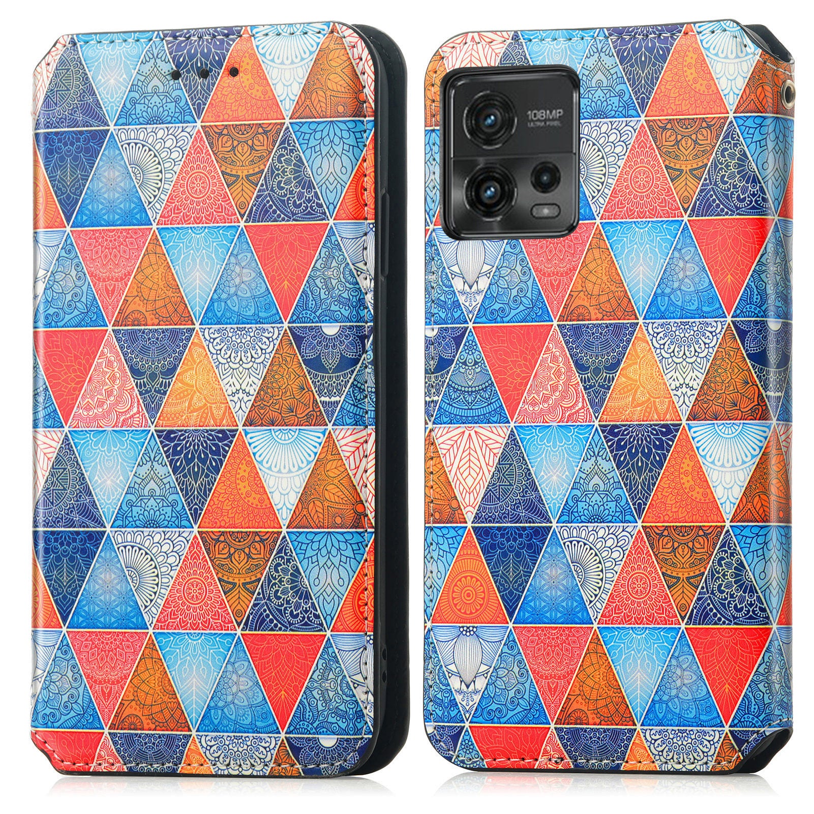 CASENEO 001 Series for Motorola Moto G72 4G Pattern Printing PU Leather Case RFID Blocking Magnetic Auto Closing Phone Cover with Stand Wallet