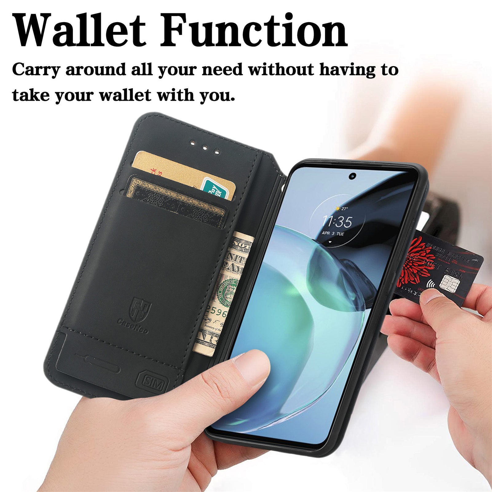 CASENEO 001 Series for Motorola Moto G72 4G Pattern Printing PU Leather Case RFID Blocking Magnetic Auto Closing Phone Cover with Stand Wallet