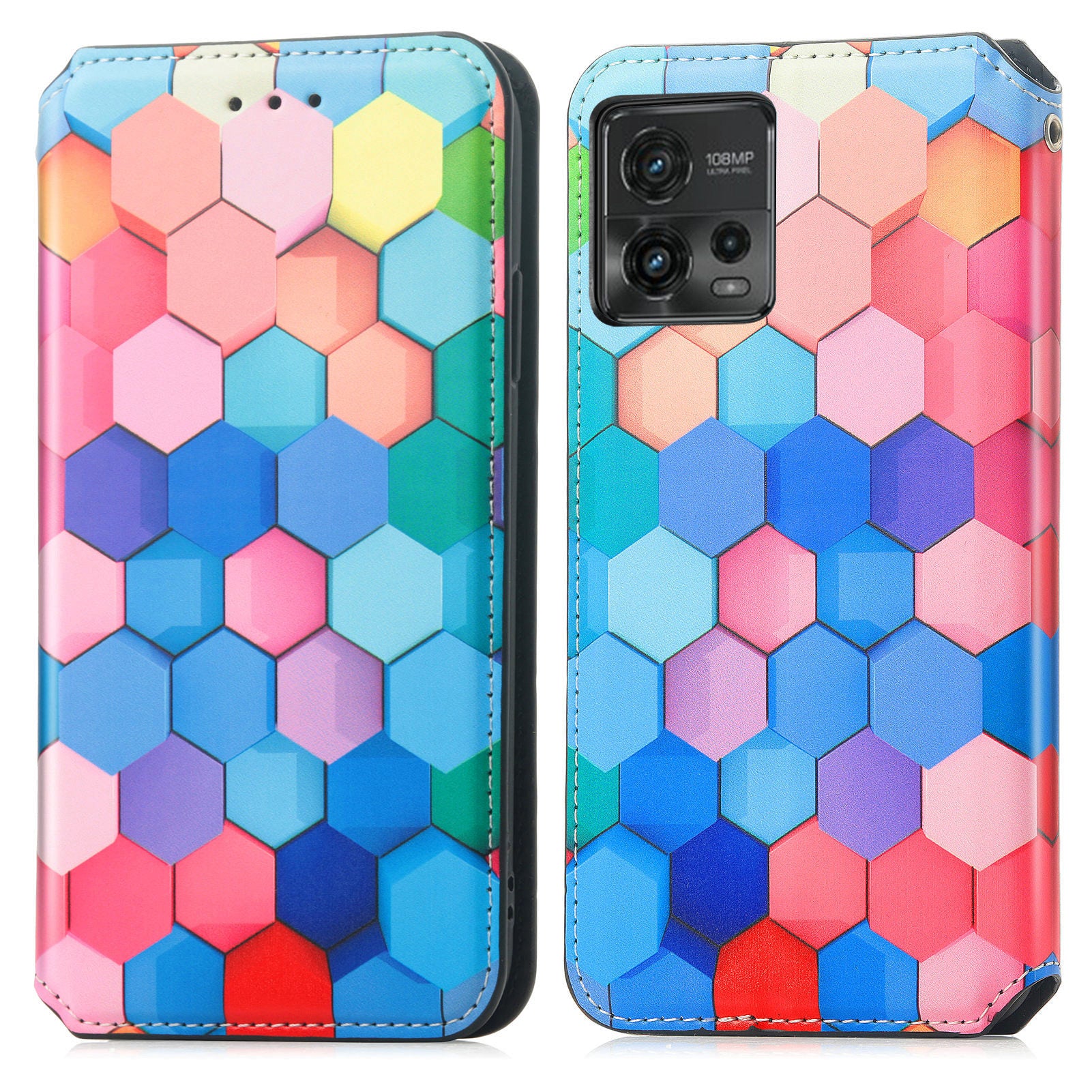 CASENEO 001 Series for Motorola Moto G72 4G Pattern Printing PU Leather Case RFID Blocking Magnetic Auto Closing Phone Cover with Stand Wallet
