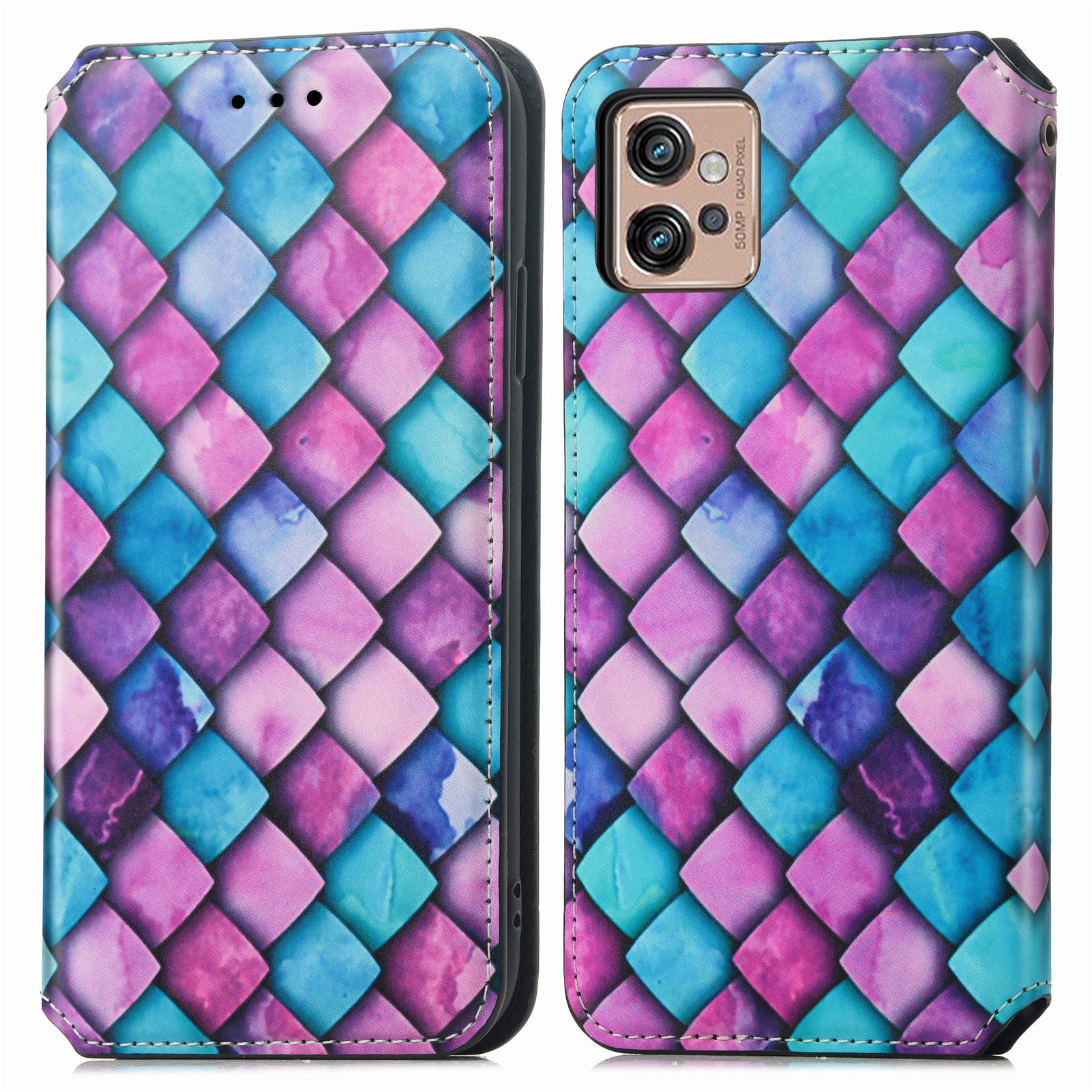 CASENEO 001 Series for Motorola Moto G32 4G PU Leather RFID Blocking Pattern Printing Phone Case Magnetic Auto Closing Anti-scratch Flip Cover Stand Wallet