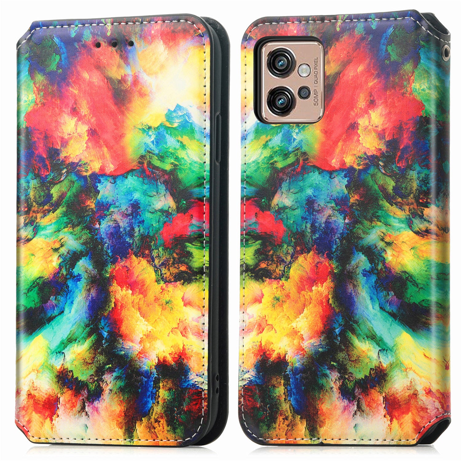 CASENEO 001 Series for Motorola Moto G32 4G PU Leather RFID Blocking Pattern Printing Phone Case Magnetic Auto Closing Anti-scratch Flip Cover Stand Wallet