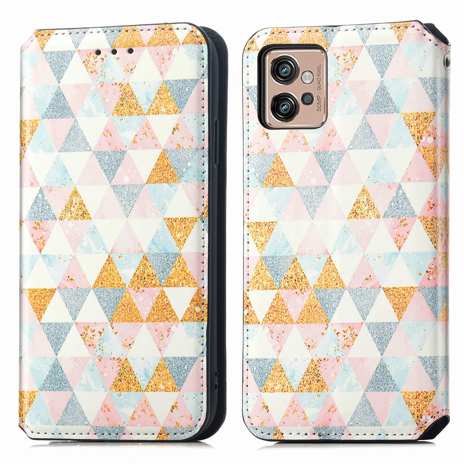 CASENEO 001 Series for Motorola Moto G32 4G PU Leather RFID Blocking Pattern Printing Phone Case Magnetic Auto Closing Anti-scratch Flip Cover Stand Wallet