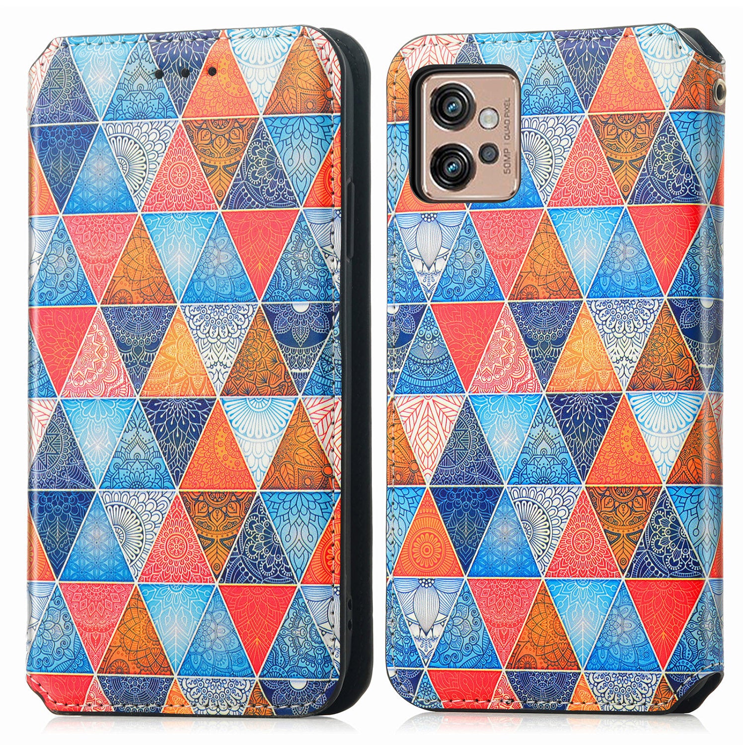 CASENEO 001 Series for Motorola Moto G32 4G PU Leather RFID Blocking Pattern Printing Phone Case Magnetic Auto Closing Anti-scratch Flip Cover Stand Wallet