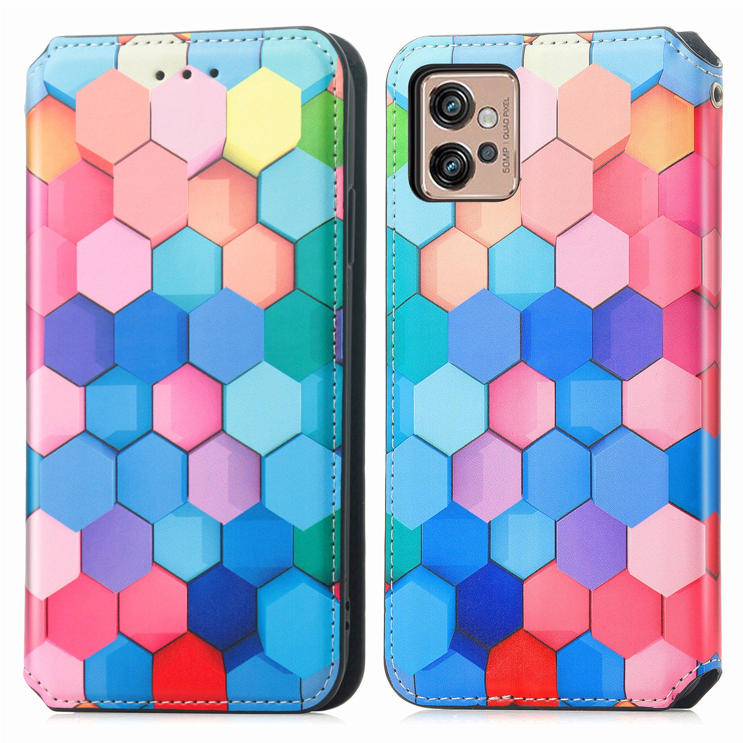 CASENEO 001 Series for Motorola Moto G32 4G PU Leather RFID Blocking Pattern Printing Phone Case Magnetic Auto Closing Anti-scratch Flip Cover Stand Wallet