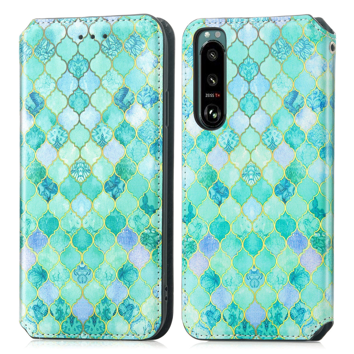 CASENEO 001 Series for Sony Xperia 5 IV 5G Flip Leather Wallet Case Stand RFID Blocking Pattern Printing Magnetic Closure Phone Cover