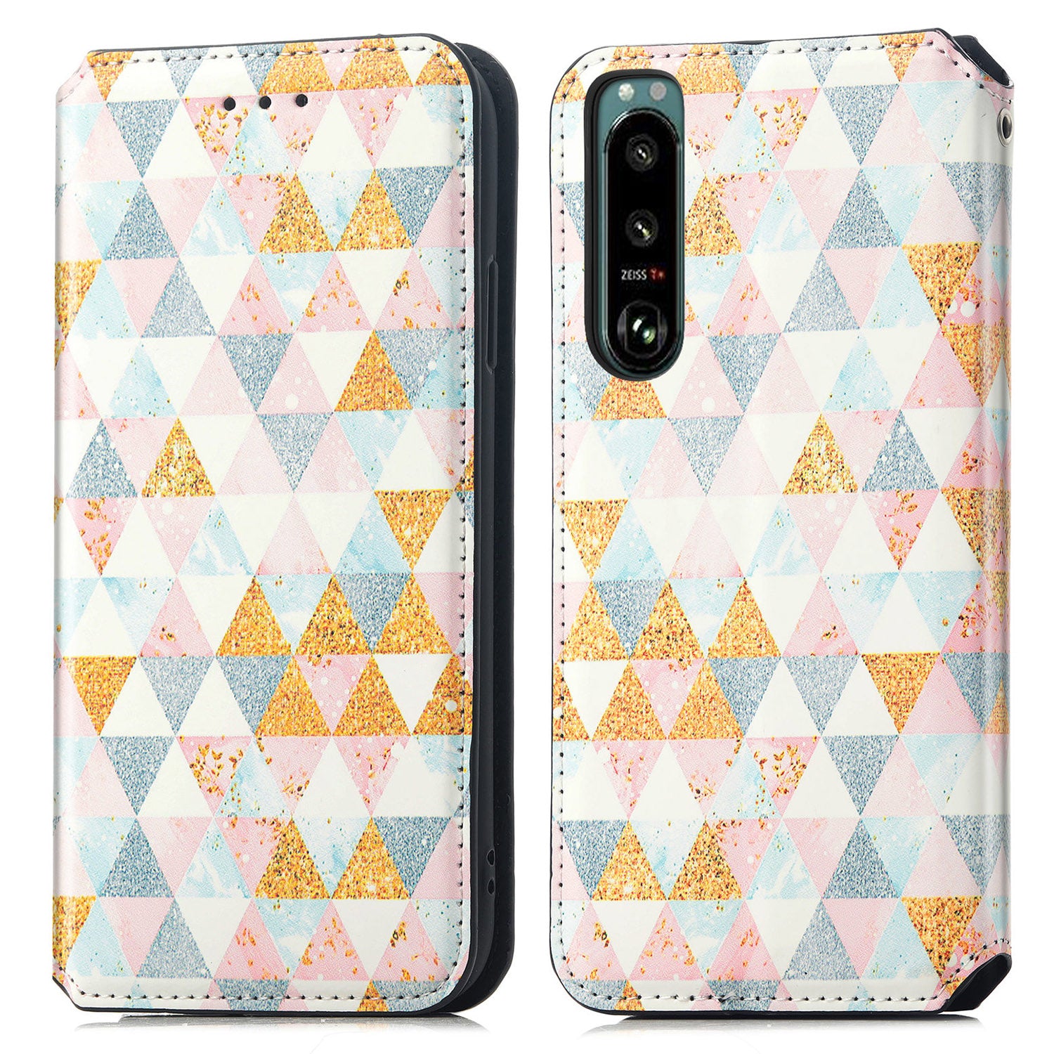 CASENEO 001 Series for Sony Xperia 5 IV 5G Flip Leather Wallet Case Stand RFID Blocking Pattern Printing Magnetic Closure Phone Cover