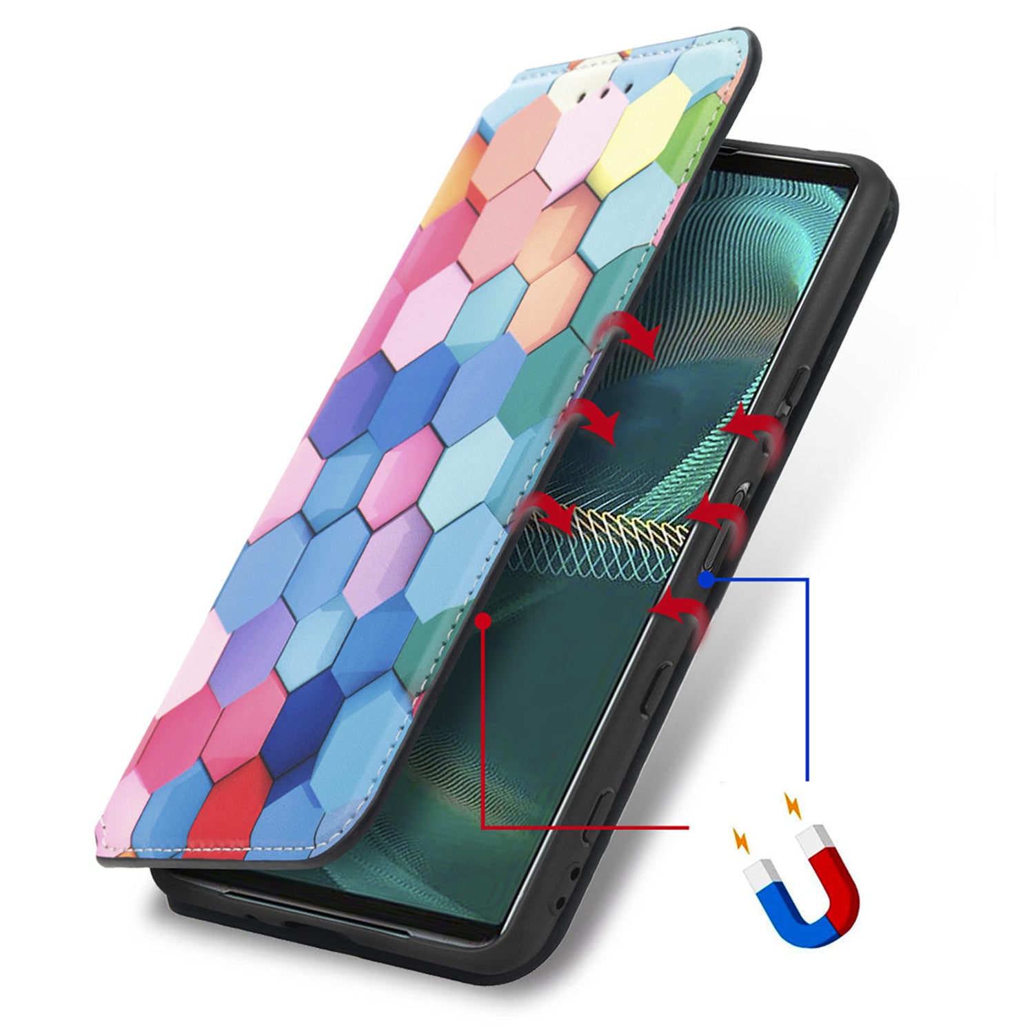 CASENEO 001 Series for Sony Xperia 5 IV 5G Flip Leather Wallet Case Stand RFID Blocking Pattern Printing Magnetic Closure Phone Cover