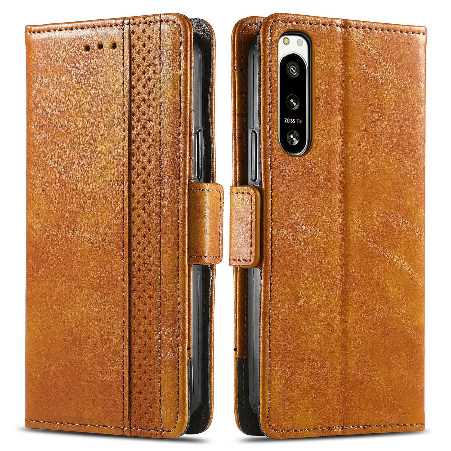 CASENEO 002 Series Anti-scratch Phone Cover for Sony Xperia 5 IV 5G Business Splicing Style RFID Blocking PU Leather TPU Phone Case Flip Wallet Stand
