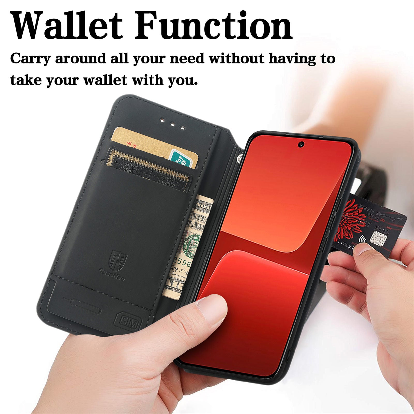 CASENEO 001 Series Pattern Printing Phone Case for Xiaomi 13 5G PU Leather Stand Magnetic Absorption RFID Blocking Cover with Wallet