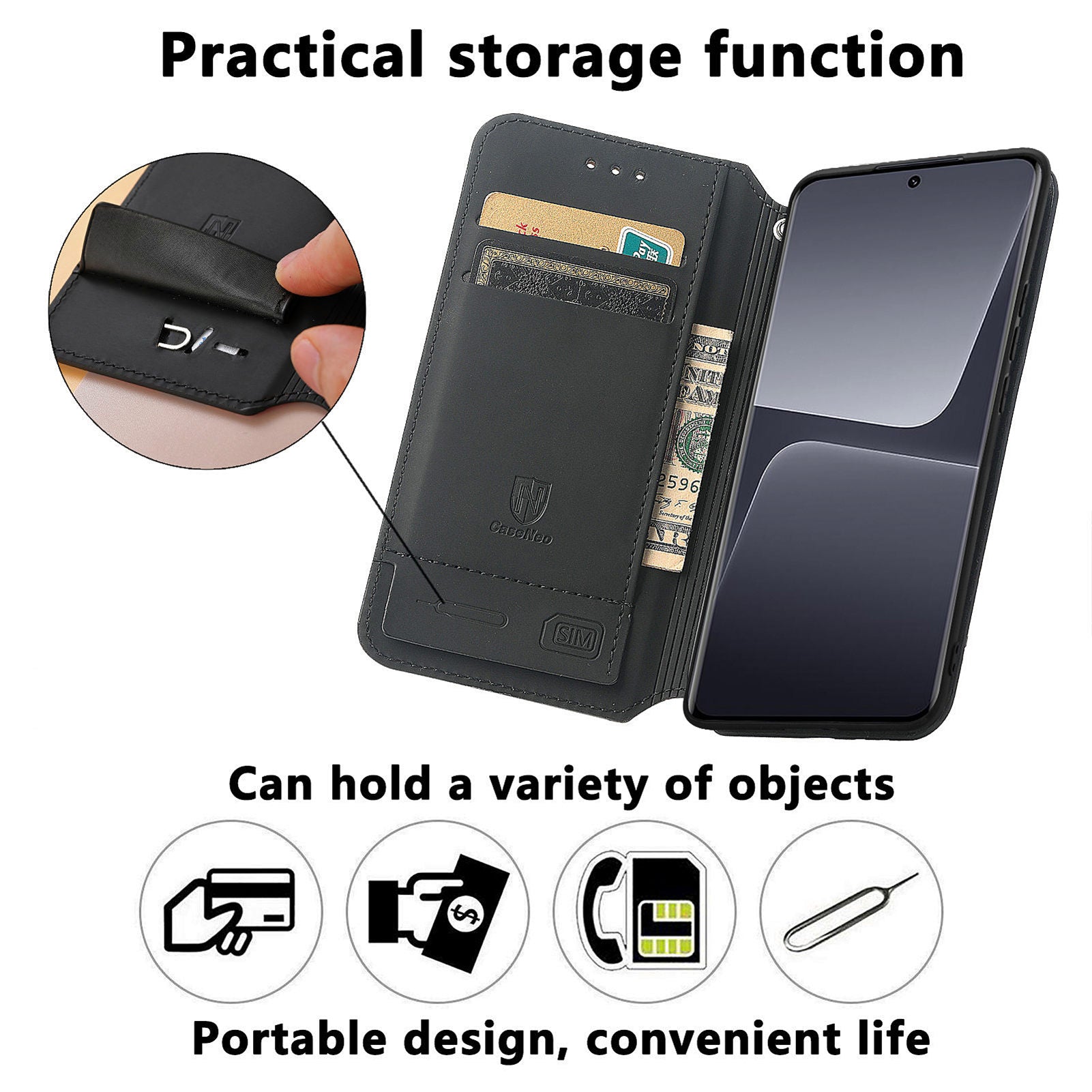 CASENEO 001 Series for Xiaomi 13 Pro 5G Anti-drop Flip Leather Wallet Case Stand RFID Blocking Pattern Printing Magnetic Closure Cell Phone Cover