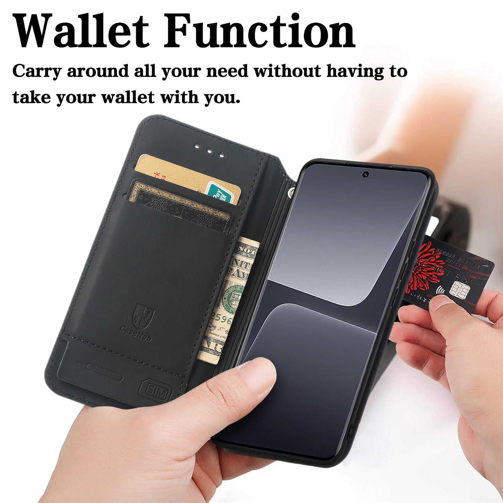 CASENEO 001 Series for Xiaomi 13 Pro 5G Anti-drop Flip Leather Wallet Case Stand RFID Blocking Pattern Printing Magnetic Closure Cell Phone Cover