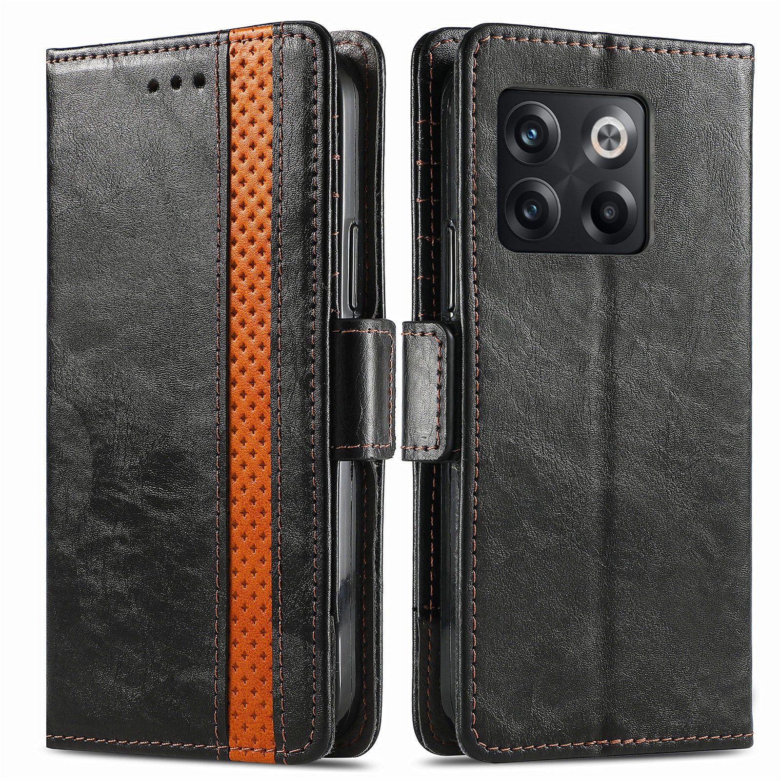 CASENEO 002 Series for OnePlus 10T 5G Ace Pro 5G RFID Blocking Leather Case Business Splicing Style Phone Stand Wallet Cover