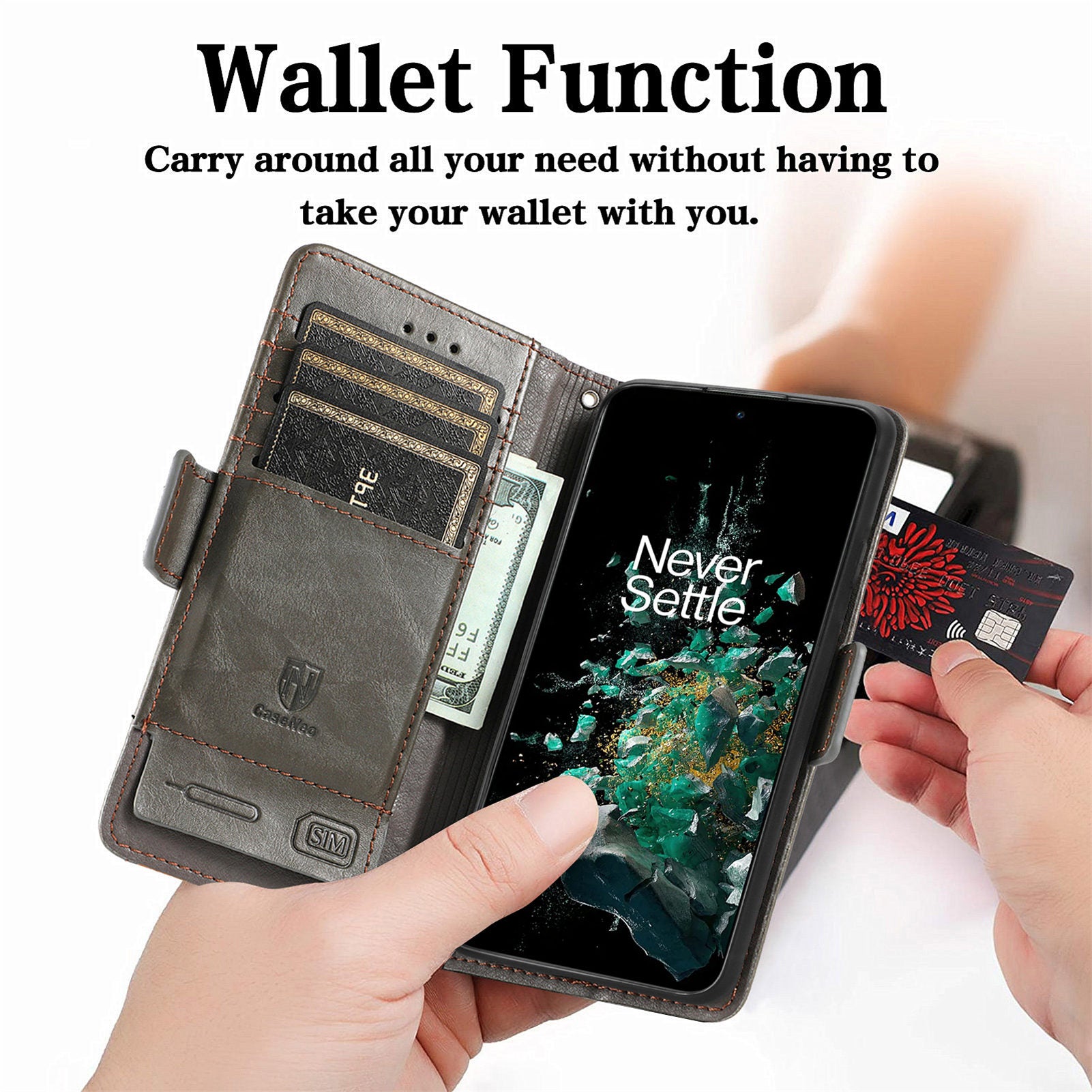 CASENEO 002 Series for OnePlus 10T 5G Ace Pro 5G RFID Blocking Leather Case Business Splicing Style Phone Stand Wallet Cover