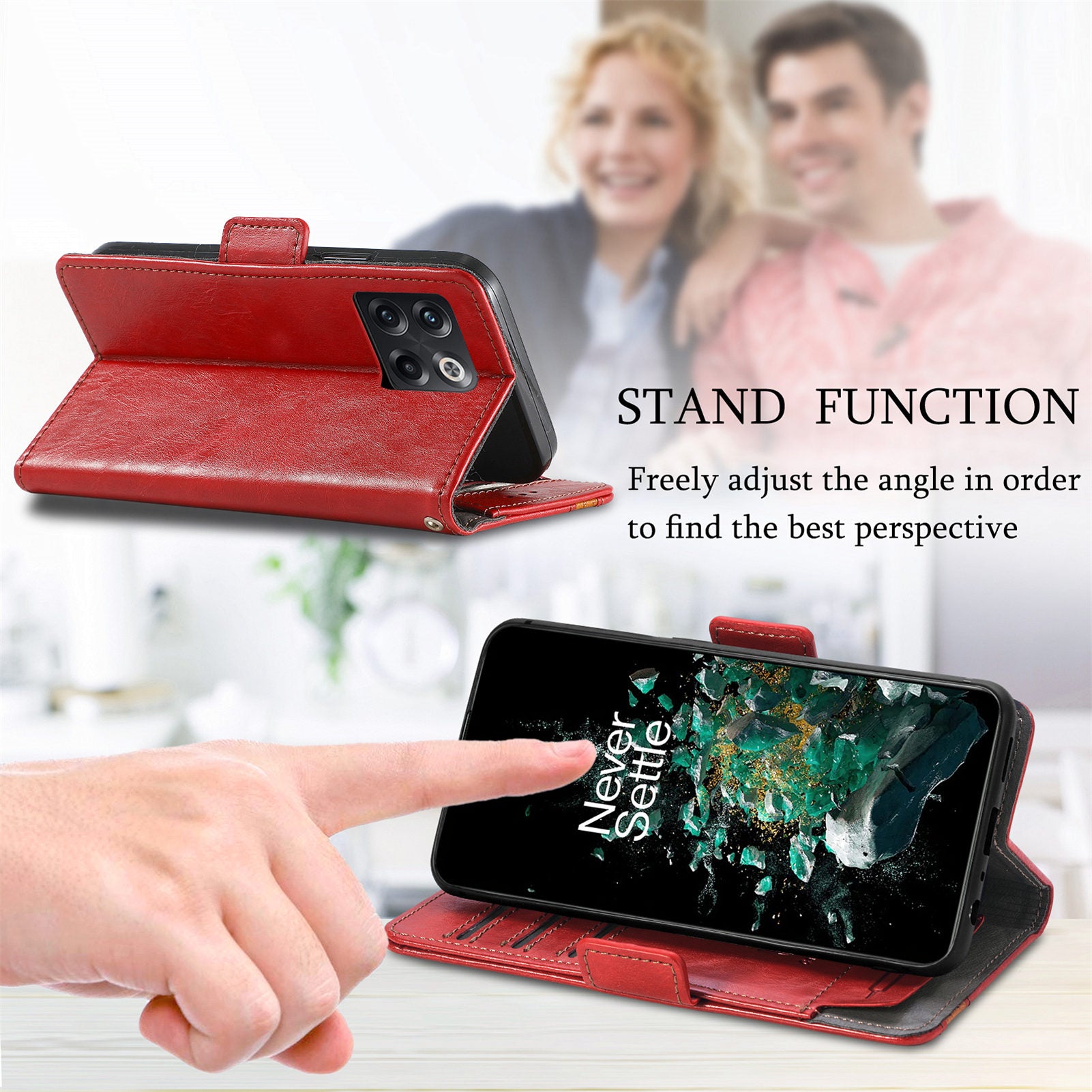 CASENEO 002 Series for OnePlus 10T 5G Ace Pro 5G RFID Blocking Leather Case Business Splicing Style Phone Stand Wallet Cover