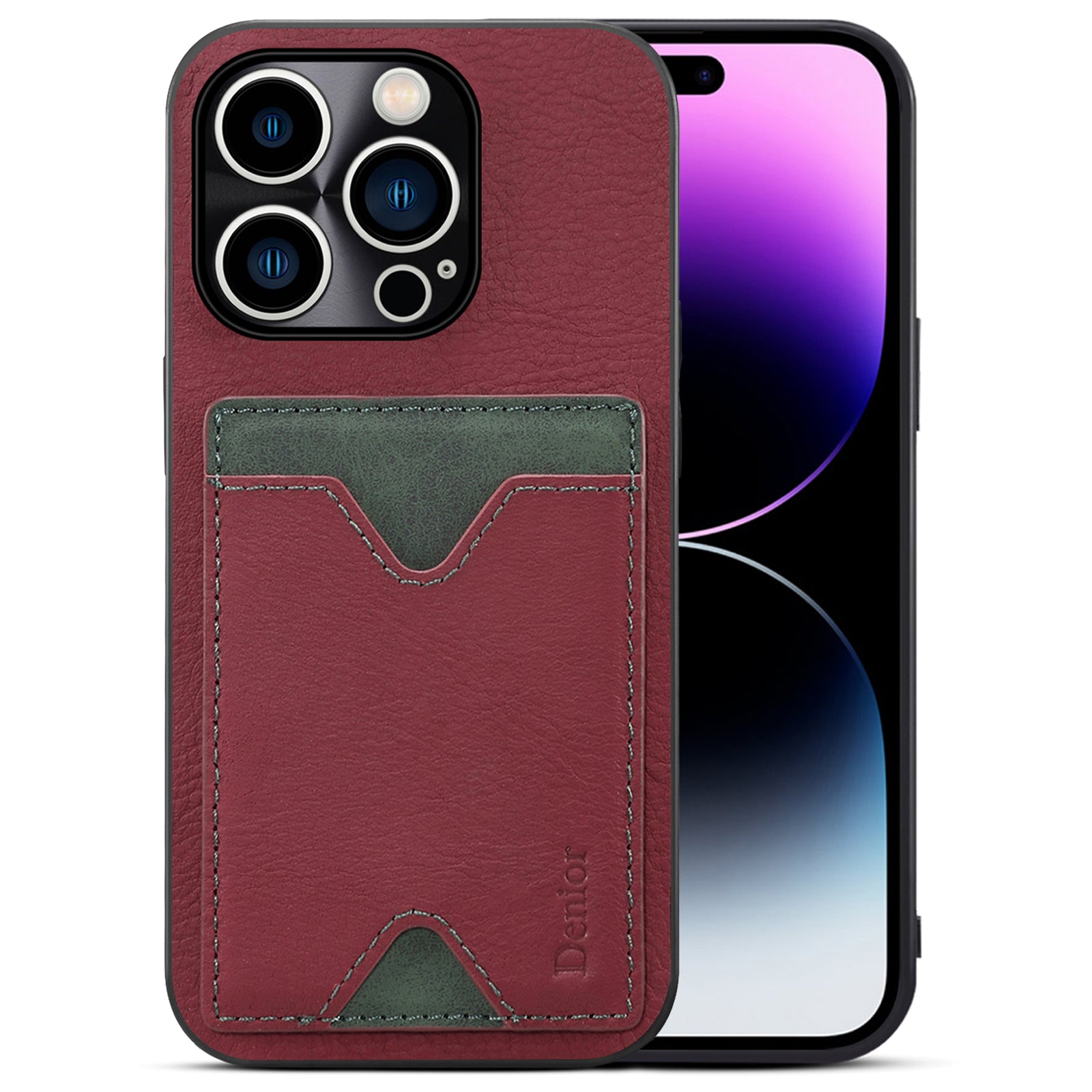 For iPhone 14 Pro Cowhide Leather Coated TPU Phone Case Precise Cutout Camera Protection Kickstand Magnetic Cover with Card Holder