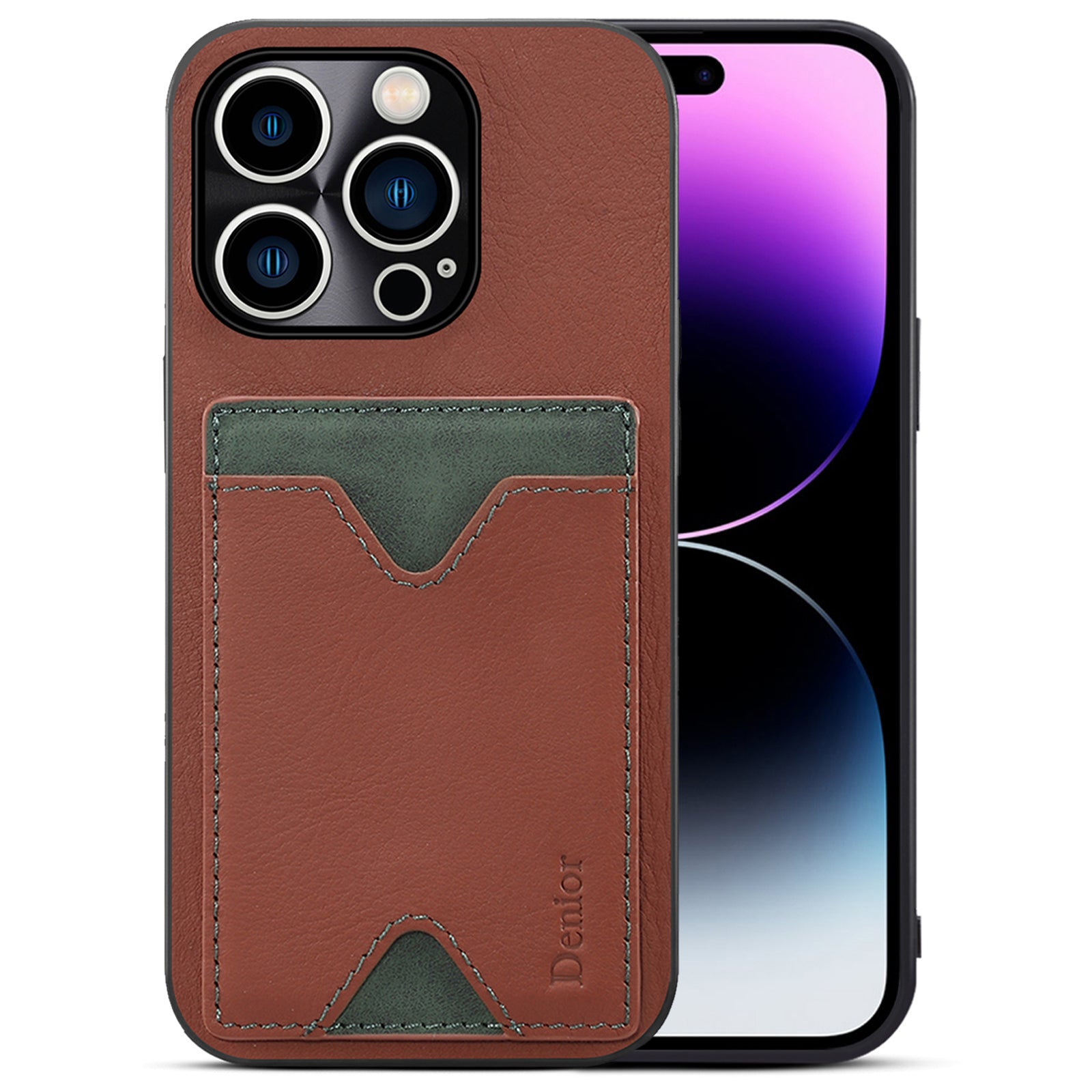 For iPhone 14 Pro Cowhide Leather Coated TPU Phone Case Precise Cutout Camera Protection Kickstand Magnetic Cover with Card Holder