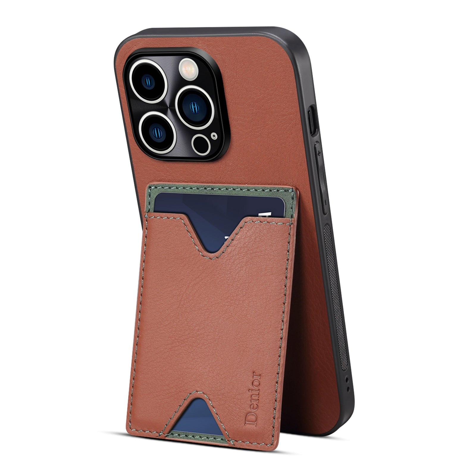 For iPhone 14 Pro Cowhide Leather Coated TPU Phone Case Precise Cutout Camera Protection Kickstand Magnetic Cover with Card Holder
