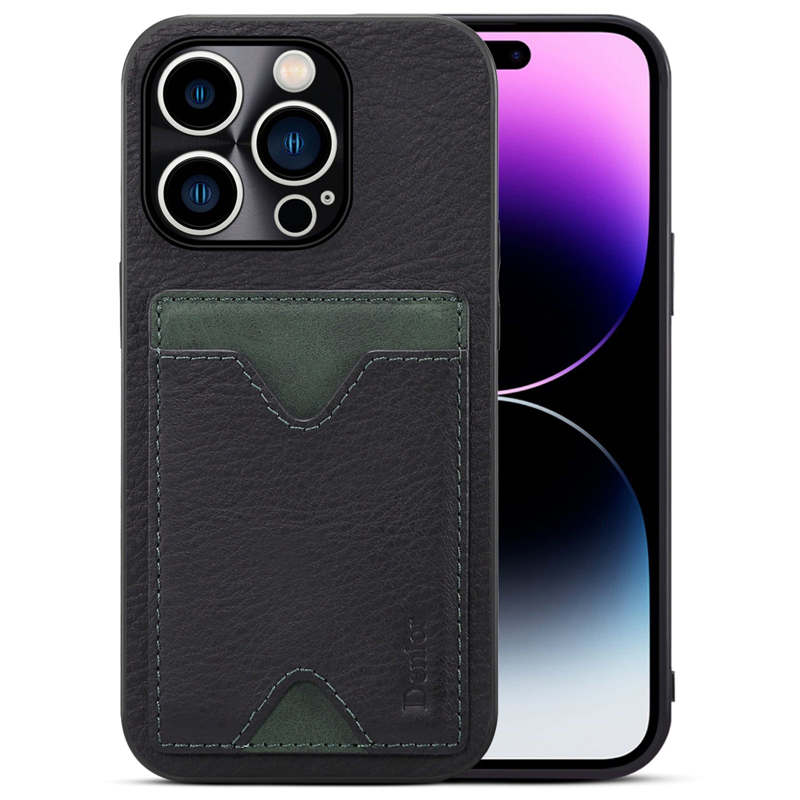 For iPhone 14 Pro Max Cowhide Leather Coated TPU Magnetic Phone Case Card Holder Design Precise Cutout Camera Protection Scratch Resistant Cover with Kickstand