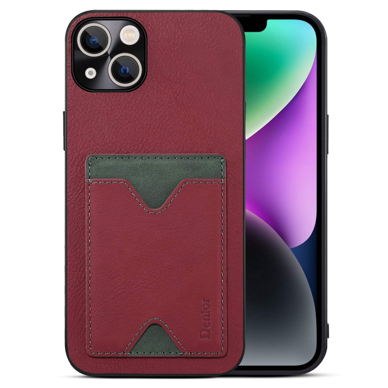 For iPhone 14 Plus Precise Cutout Camera Protection Phone Case Cowhide Leather Coated TPU Magnetic Cover with Card Slot Kickstand
