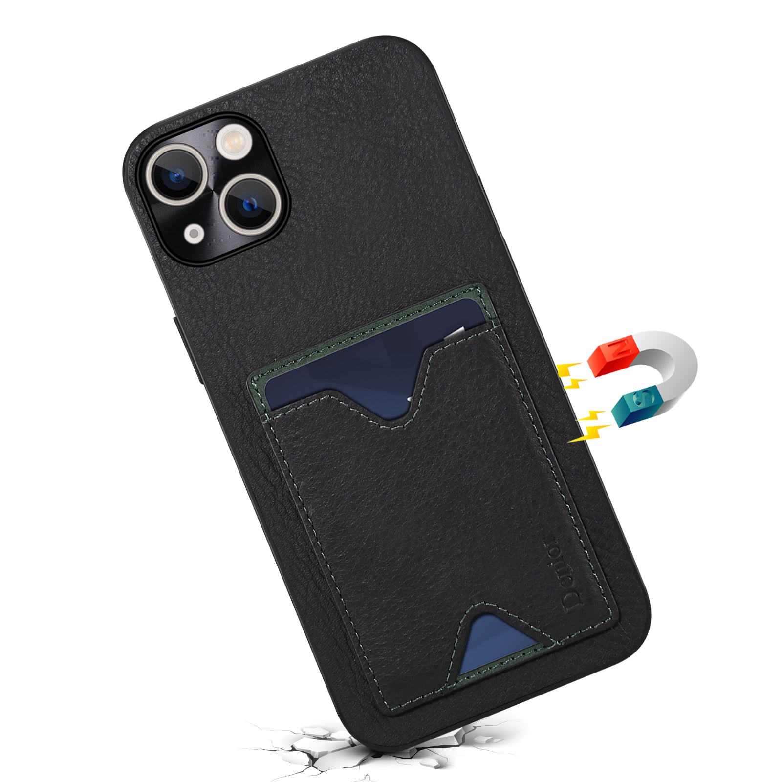 For iPhone 14 Plus Precise Cutout Camera Protection Phone Case Cowhide Leather Coated TPU Magnetic Cover with Card Slot Kickstand